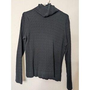 Talbots Cable‎ Knit Turtleneck Sweater Black XL Pima Cotton Soft Lightweight
